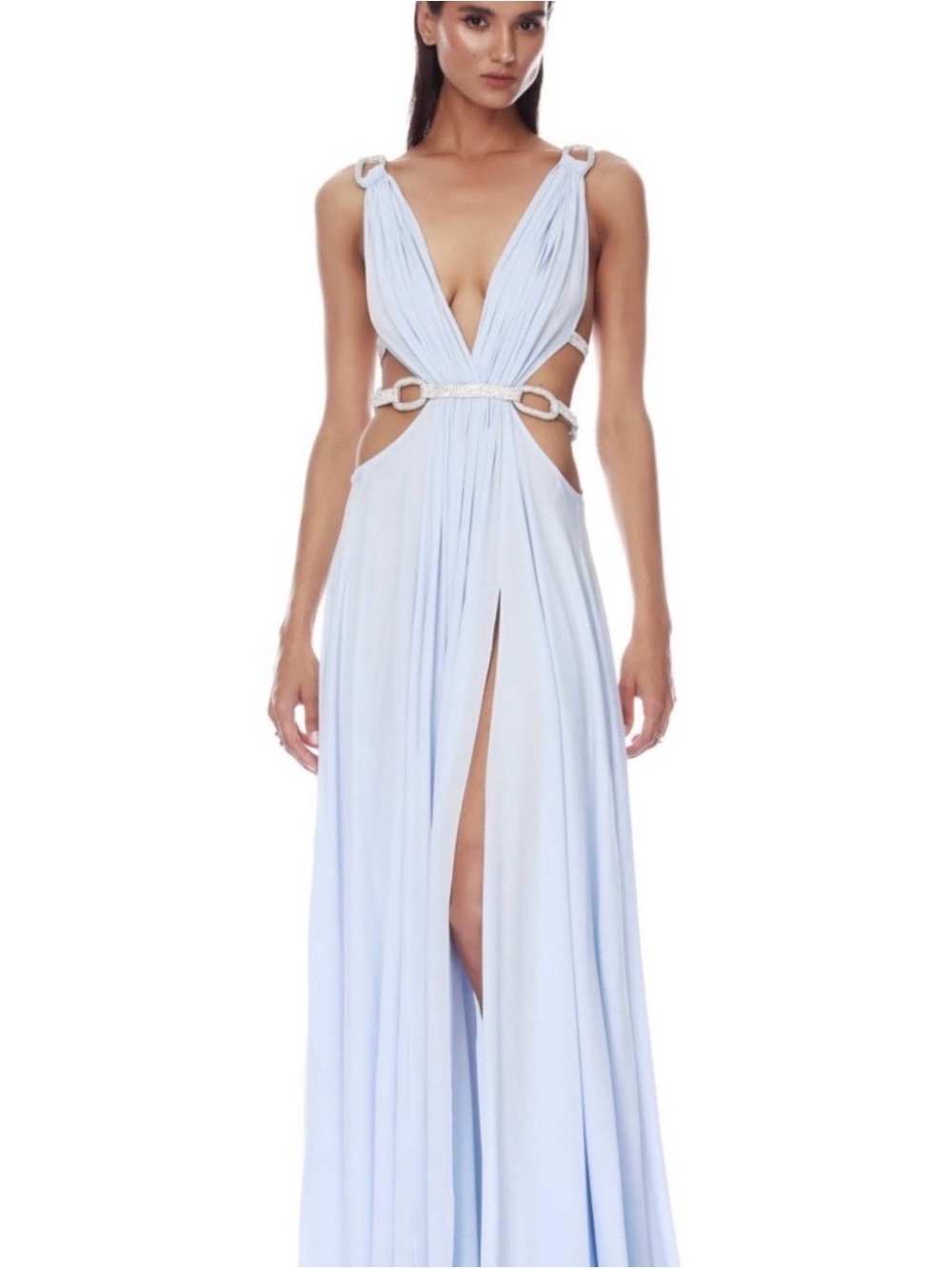 Bronx and Banco Pale Blue Plunge Maxi Dress with Cutouts Brielle Powder Blue Dia